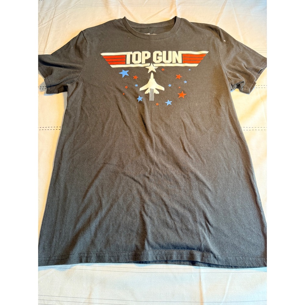Mad Engine Top Gun Graphic T-Shirt Mens Medium Black Fighter Jet Star Logo Tee
